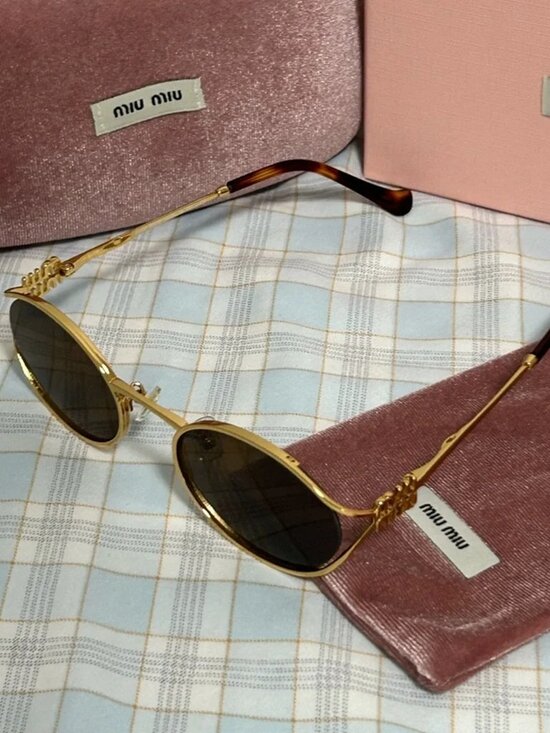 Miu Miu Oval Gold Frame Sunglasses main image 4